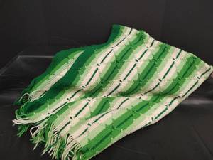 lot 585 image: Handmade Green and White Striped Afghan Throw Blanket