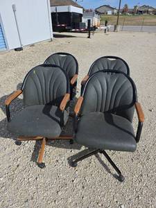 lot 828 image: Shell Back Office Chairs with Wooden Arms - Set of 4
