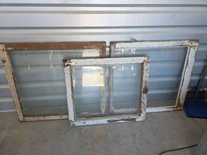 lot 838 image: Rustic Wood Frame Windows with Original Glass