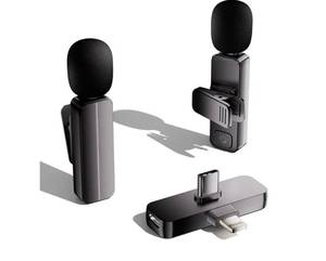 lot 5023 image: 2 Pack Wireless Mini Lavalier Lapel Microphone for iPhone,Android Phone(2 in 1) - 65ft Cordless Clip on Dual Mics with Noise Reduction 6H Working Time for Video Recording Vlogging, YouTube,(Black)