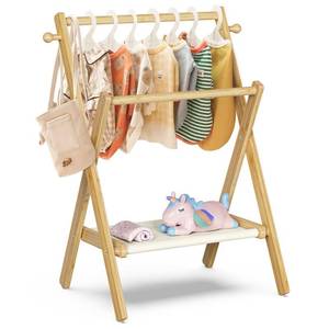 lot 6131 image: BAMBOOHOMIE Baby Clothing Rack for Baby Shower Pets Dolls, Baby Clothes Rack with Storage Shelf & Double Rods, Toddler Clothes Rack, Mini Closet Baby Shower Rack (Natural)