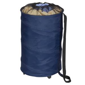 lot 6136 image: Household Essentials Rolling Pop Up Hamper, Drawstring Closure with Shoulder Strap and Removable Wheels, Blue