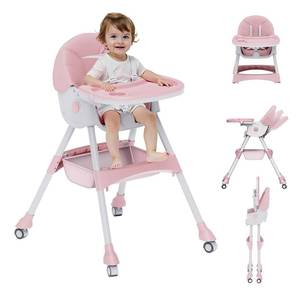 lot 6141 image: High Chairs for Babies and Toddlers, 4 in 1 Convertible Baby High Chair, Portable High Chair for Travel with Adjustable Height and Back, Foldable HighChair with Wheels& Pu Cushion