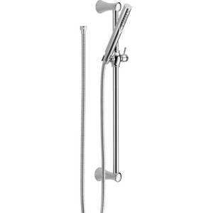 lot 6146 image: Delta Faucet Compel Slide Bar Hand Held Shower with Hose, Chrome Handheld Shower Head, Slide Bar Hand Shower, Chrome Handheld Shower, Detachable Shower Head, Chrome 57085 - Retail $181.79