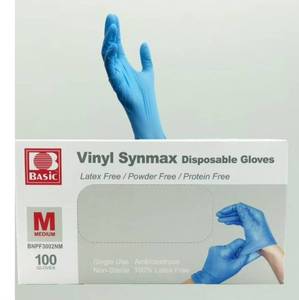 lot 6261 image: Basic Synmax Vinyl Exam Gloves, 100Box - Medium - Latex Free, Powder Free - Nonsterile - Blue
