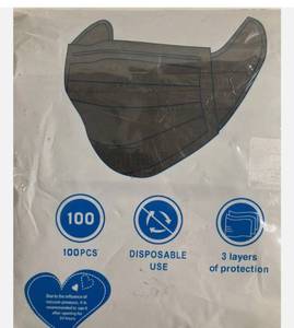lot 6265 image: 100 Black Disposable Face Masks3 Layer Protection2 Elastic Bands Each Side lot of 7 packs