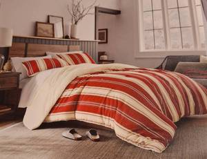 lot 6266 image: Linden Street Grant Stripe Comforter Set RUSTIC RED twin 2 piece