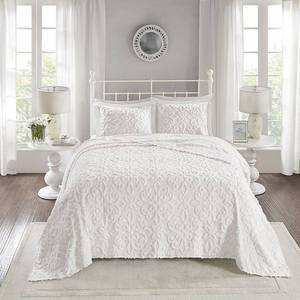 lot 6267 image: 3pc FullQueen Amber Cotton Chenille Bedspread Set White - Madison Park Vintage Style, OEKO-TEX Certified, No Fill