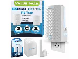 lot 6275 image: Dropsky Indoor Flying Insect Trap - Plug-in Bug Light Trap for Fruit Flies, Gnats and Houseflies - Odorless and Mess Free (2 Traps  8 Glue Cards)