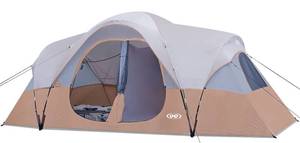 lot 6116 image: UNP Camping Tent 10-Person-Family Tents, Parties, Music Festival Tent, Big, Easy Up, 5 Large Mesh Windows, Double Layer, 2 Room, Waterproof, Weather Resistant, 18ft x 9ft x78in (Khaki Brown)