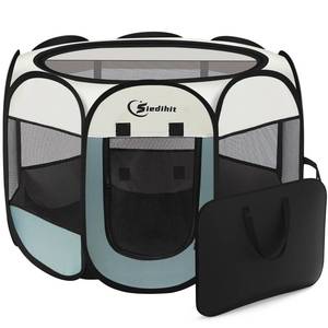 lot 6118 image: Siedihit Dog Playpen, Puppy Pet Playpen, Medium Dogs Tent Crates Cage IndoorOutdoor, Portable Pop Up Dog Kennel Playpen with Carrying Case for DogsCatsRabbits, Removable Zipper Top, Grey