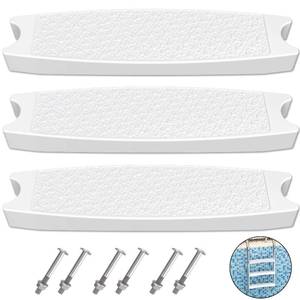 lot 65456 image: Goovilla Pool Ladder Steps Replacement, (3-Pack) 18 Universal Heavy-Duty Molded Plastic Swimming Pool Ladder Rung Step with 6 PCS Stainless Steel Bolts for Inground and Above Ground Pools, White