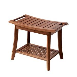lot 65464 image: Forevich Bamboo Shower Bench Stool with Storage Shelf Waterproof Shower Chair Spa Bath Seat Excellent for Indoor Use Chestnut Brown