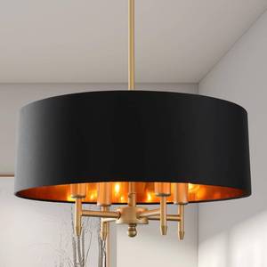 lot 65465 image: Fminlla Black Drum Chandelier Gold Drum Shade Chandelier 4-Light Modern Linen 17.75��Chandeliers Light Fixture for Dining Room, Bedroom, Kitchen Island, Living Room, E12,Rod Adjustable