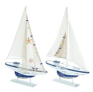 lot 65473 image: Deco 79 Wood Sail Boat Handmade Decorative Sculpture Home Decor Statues, set of 2 Accent Figurines 17 x 3 x 25, White
