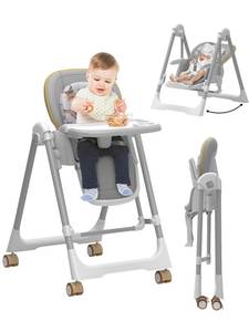 lot 65488 image: Rabbit Rustler High Chairs for Babies and Toddlers, Baby Swings for Infants, Foldable High Chair with Wheels��5 Adjustable Height, 4-Position Backrest, 3 Footrest Positions, Double Removable Tray(Grey)