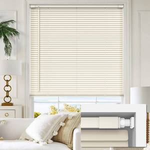 lot 65499 image: LazBlinds No Tools No Drill 1 Vinyl Mini Blinds, Cordless Blinds for Windows, Light Filtering Horizontal Window Blinds &amp Shades, 36 W x 64 H, Cream