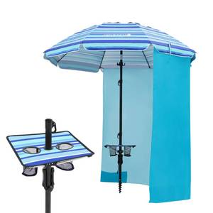lot 68191 image: HOMEDEMO Heavy Duty High Wind Beach Umbrella with Sand Anchor,Built-in Table Tray & Tilt Pole&Hook& Curtain, UPF 50 Windproof Portable Beach Umbrella for Patio Garden Pool Backyard