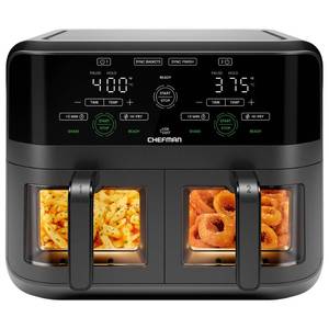 lot 68193 image: CHEFMAN 6 Quart Dual Basket Air Fryer Oven with Easy View Windows, Sync Finish, Hi-Fry, Auto Shutoff, 2 Independent 3Qt Nonstick Dishwasher Safe Frying Baskets, Digital Double Air Fryer - Black