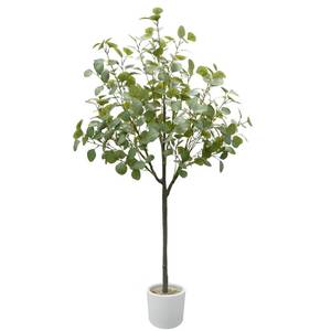 lot 68197 image: Artificial Eucalyptus Tree 5ft Tall, Modern Fake Silver Dollar Leaves Plastic Plants for Home Decor Indoor Outdoor Garden Decor, Faux Tree with White Pot