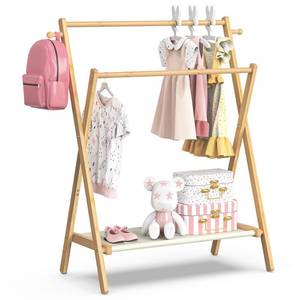 lot 68198 image: BAMBOOHOMIE Kids Clothing Rack, Small Clothes Rack for Toddler Pets, Kids Dress Up Rack with Storage Shelf & Double Rods, Foldable Kids Clothes Rack for Nursery Childs Room (Regular Size)