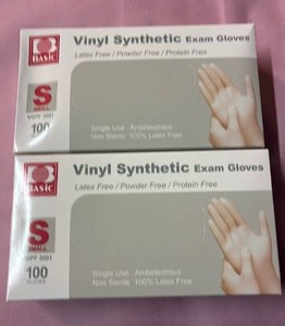 lot 1019 image: 2-Basic Vinyl Synthetic Exam Gloves - Small Size (100 Count)