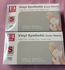 lot 1021 image: 2-Basic Vinyl Synthetic Exam Gloves - Small (100 Count)