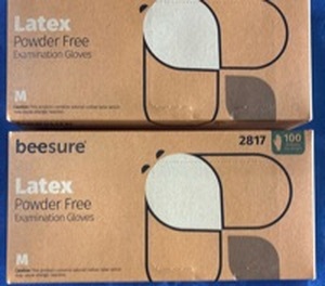 lot 1038 image: Beesure Latex Powder-Free Examination Gloves - Size M (2 Boxes)