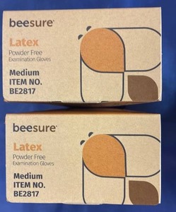 lot 1039 image: Beesure Latex Powder-Free Examination Gloves - Medium (2 Boxes)