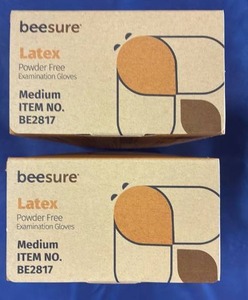 lot 1040 image: 2-Beesure Latex Powder-Free Examination Gloves - Medium