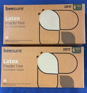 lot 1041 image: Beesure Latex Powder-Free Examination Gloves (Medium)2 boxes