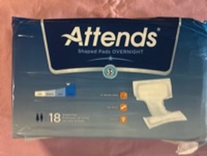 lot 1044 image: Attends Overnight Shaped Pads - 18 Count Pack