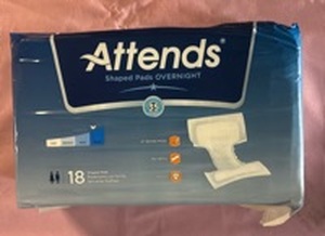 lot 1045 image: Attends Overnight Shaped Pads - 18 Count Pack
