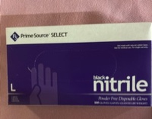 lot 1048 image: Prime Source Black Nitrile Powder-Free Disposable Gloves (Large)