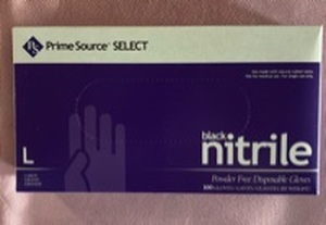 lot 1053 image: PrimeSource Select Black Nitrile Powder-Free Disposable Gloves (Large, 100 Count)