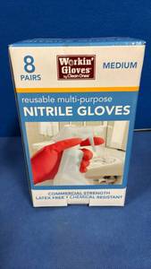lot 1074 image: Workin Gloves Multi-Purpose Nitrile Gloves - 8 Pairs Medium