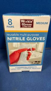 lot 1075 image: Workin Gloves Multi-Purpose Nitrile Gloves - 8 Pairs (Medium)