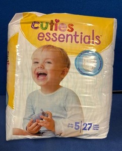 lot 1082 image: Cuties Essentials Diapers Size 5 (27 lbs) - 27 Count Pack