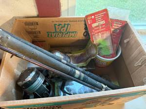 lot 1203 image: BOX OF MISC FISHING GEAR AND TACKLE-------------------------GNW