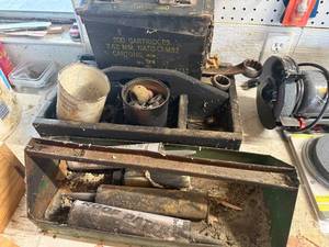lot 1231 image: 762 MM AMMO BOX- WOOD TOOL BOX W TOOLS, LEAD NAILS----------------GWW