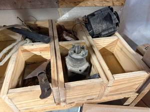 lot 1240 image: 3 WOOD STORAGE BOXES AND MISC PARTS--------SW