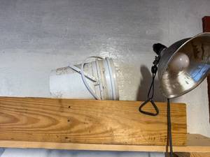 lot 1259 image: WOOD STORAGE BOX, HEATLIGHT, 2 BUCKETS