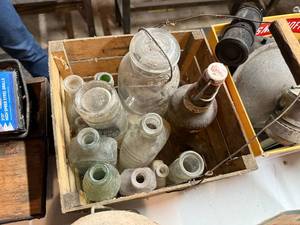 lot 1291 image: WOOD BASKETS, VINTAGE BOTTLES, JARS--R2