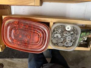 lot 1330 image: WOOD BOX, MISC HARDWARE, SCREWS, NAILS..............R3