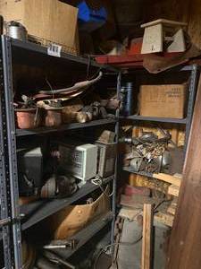 lot 1077 image: (2) METAL SHELVES WMISC PARTS