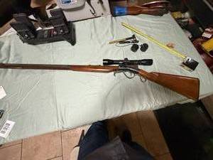 lot 1112 image: HOPKIN AND ALLEN, HERITAGE MODEL 32, UNDER HAMMER BLACK POWDER PERCUSSION RIFLE