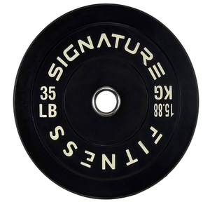 lot 7708 image: Signature Fitness 2 Olympic Bumper Plate Weight Plates with Steel Hub (single plate) - Retail $0