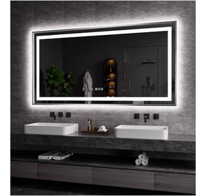 lot 7711 image: Amorho 72x 36 LED Bathroom Mirror, Brushed Nickel Framed Mirror with Front Light and Backlit, Stepless Dimmable, Anti-Fog, Shatter-Proof, Memory, 3 Colors - Retail $0
