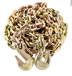 lot 7720 image: Set it Two (2) 10ft 38 G70 Transport Tow Chain with Grab Hooks 6600 Lbs Working Load for Transport Tie Down Binder Chain Flatbed Truck Trailer - Retail $0