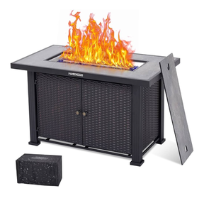lot 7723 image: 44 Propane Fire Pit Table (Double Door), 50000BTU Rectangle Fire Table with Cover & Rain Cover, Sturdy Steel and Iron Fence Surface, CSA Safety Certified, Companion for Your Garden - Retail $0